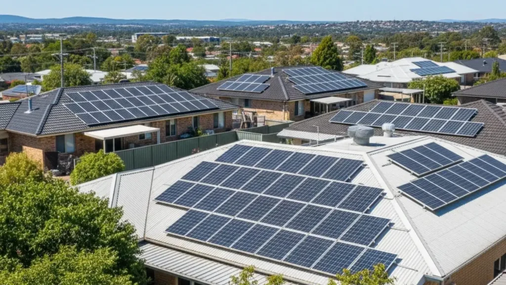 Canberra rooftop solar panels with sunlight