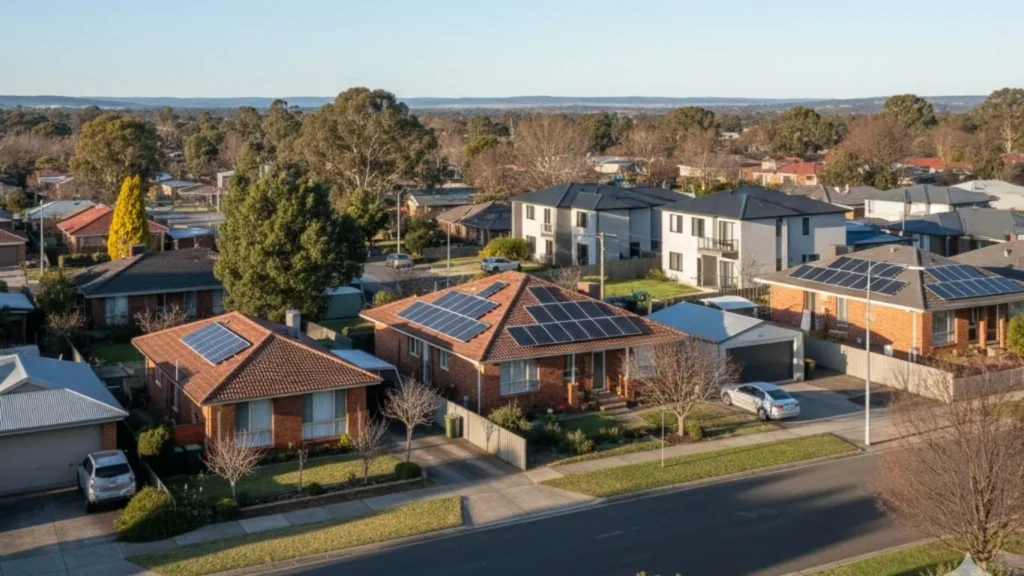 Canberra suburban neighbourhood with residential homes using rooftop solar power systems