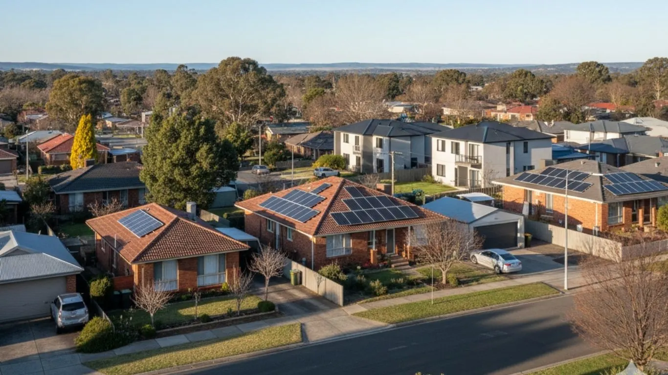 Canberra suburban neighbourhood with residential homes using rooftop solar power systems