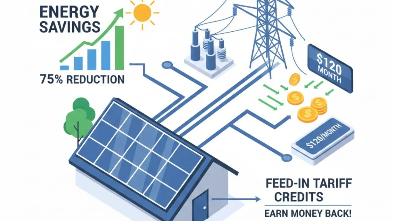Solar panels with feed-in tariff and savings chart