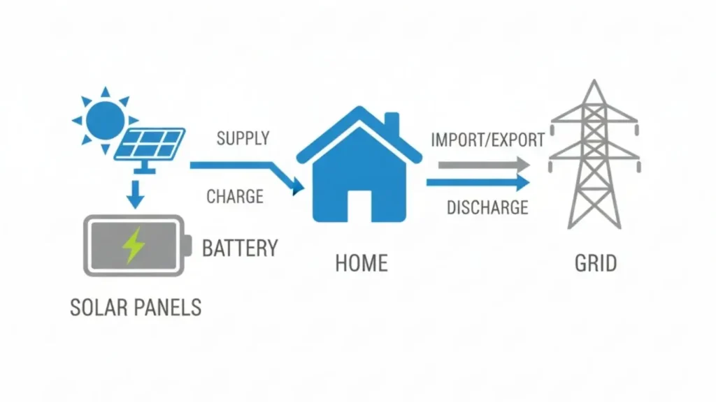 Diagram showing how solar battery storage works in a Canberra home