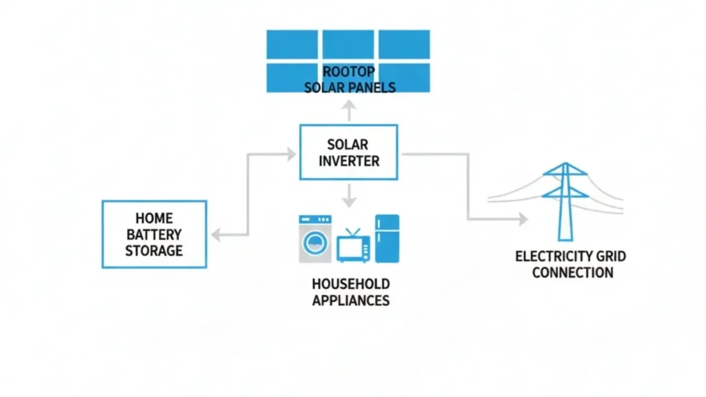Diagram showing how solar panels and home battery storage work together in a Canberra household