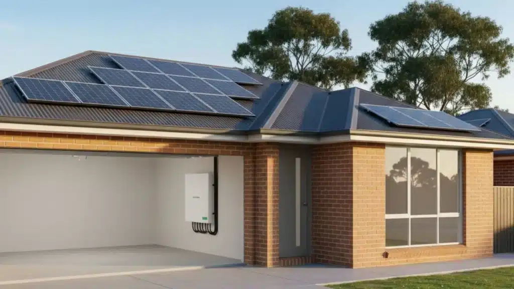 Home with rooftop solar panels and battery storage system in Canberra ACT