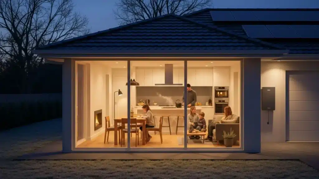 Solar battery powering a Canberra home during winter evening peak usage